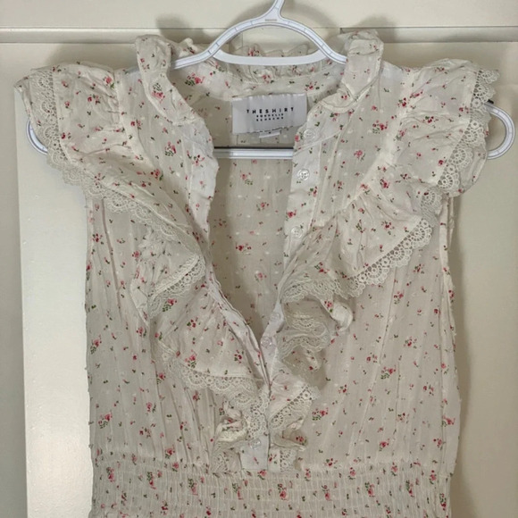 The Shirt Rochelle Behrens White Floral Sleeveless Ruffle Dress, 33789 - Picture 2 of 11